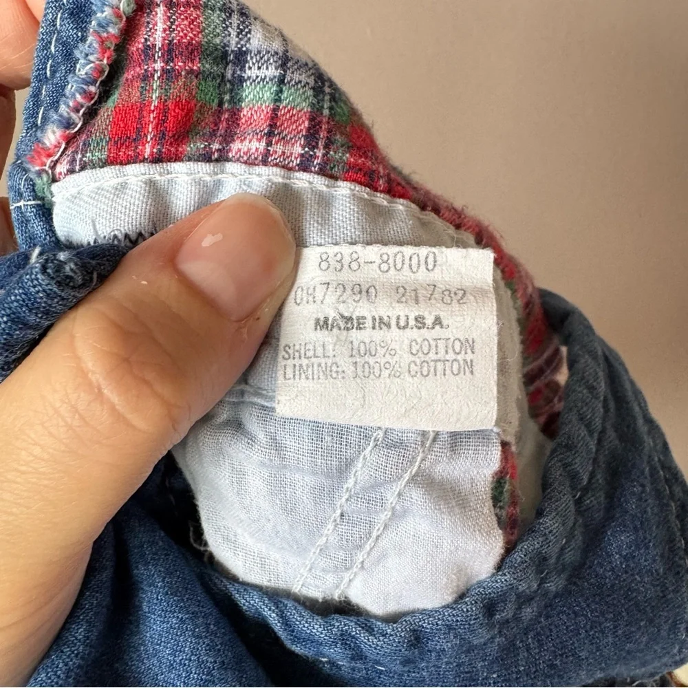 Vintage Osh Kosh‎ B’Gosh Baby Red Green Plaid Flannel Denim Overalls 6-9 months